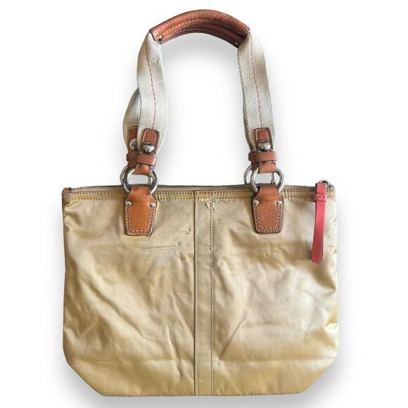 Coach Y2K Hamptons Gold Yellow Nylon Canvas & Leather Mini Tote Shoulder Bag - Picture 2 of 7